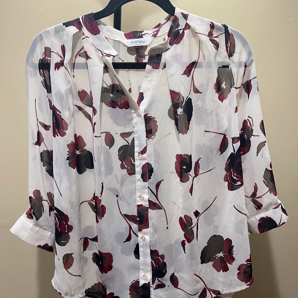 Flower-Print Chiffon Blouse